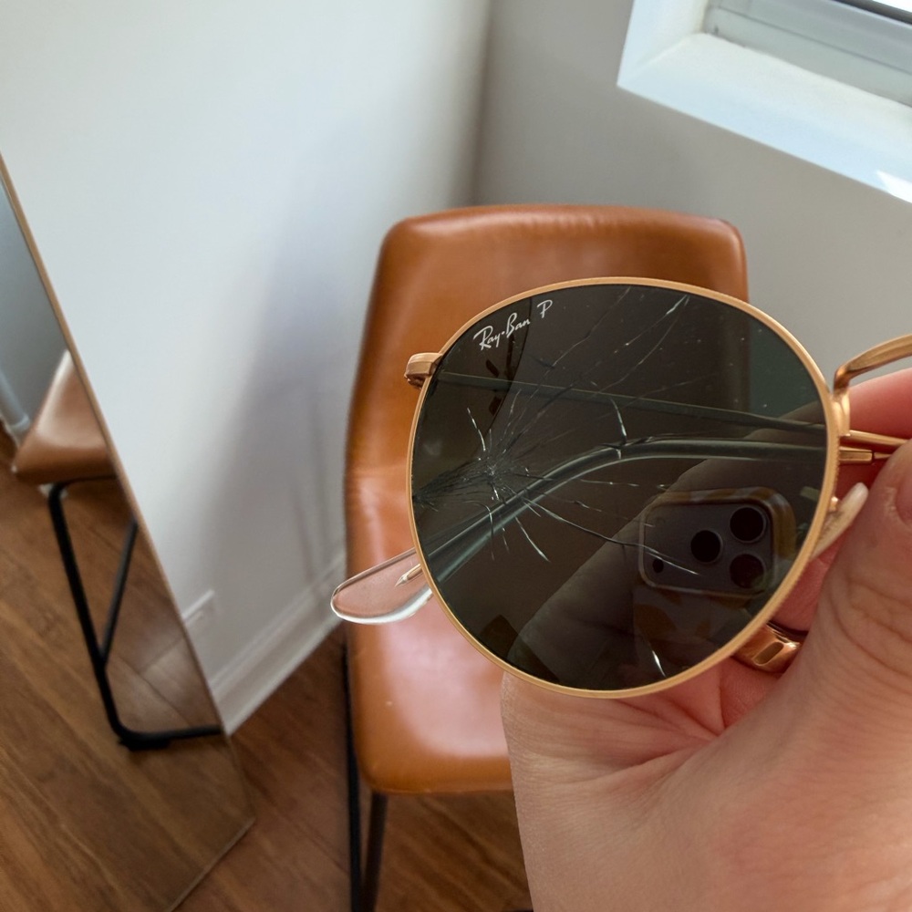 Ray-Ban Icons 50mm Round Metal Sunglasses Polarized with BROKEN LENS - Picture 4 of 6